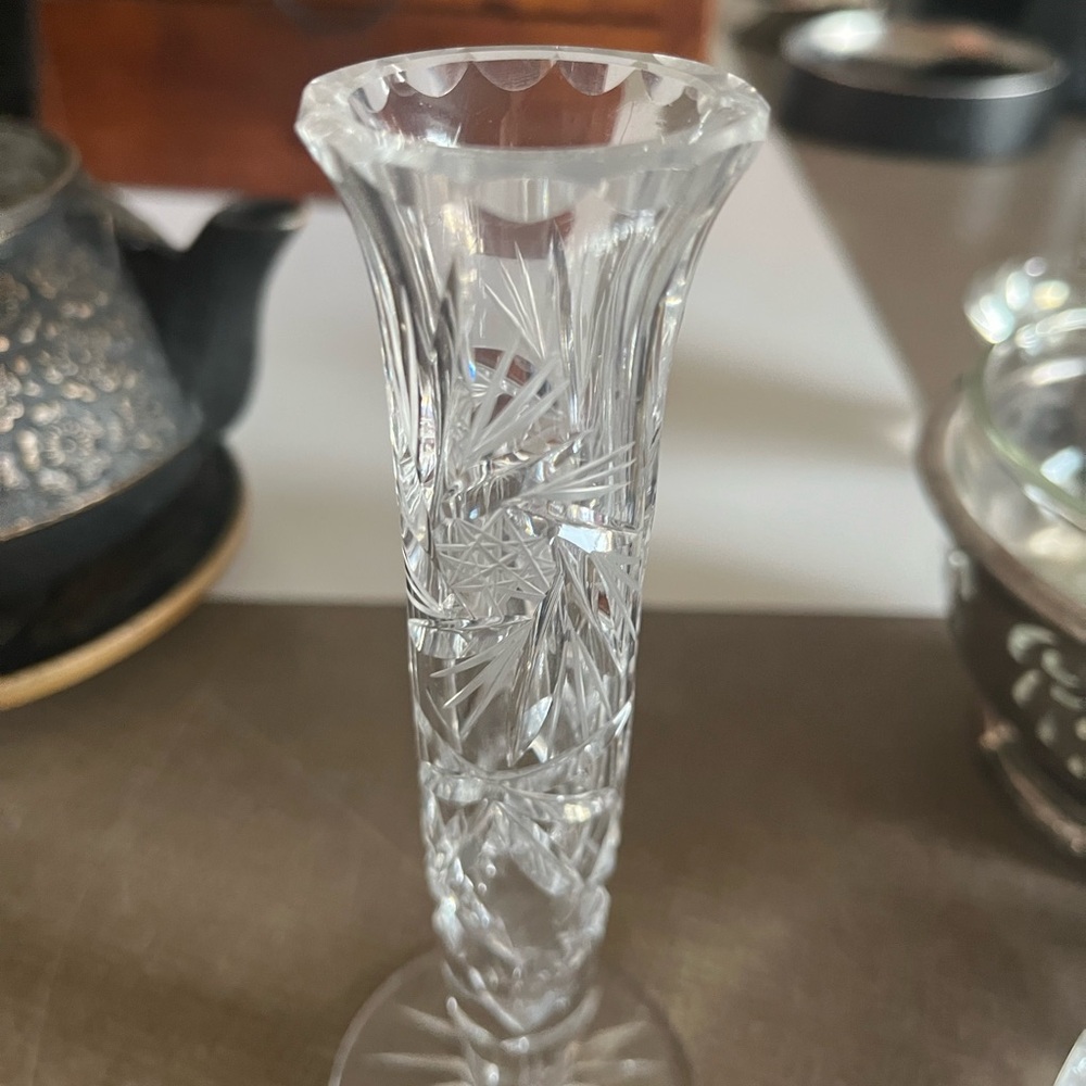 Silver Accented Vase with Intricate Cut Glass Design